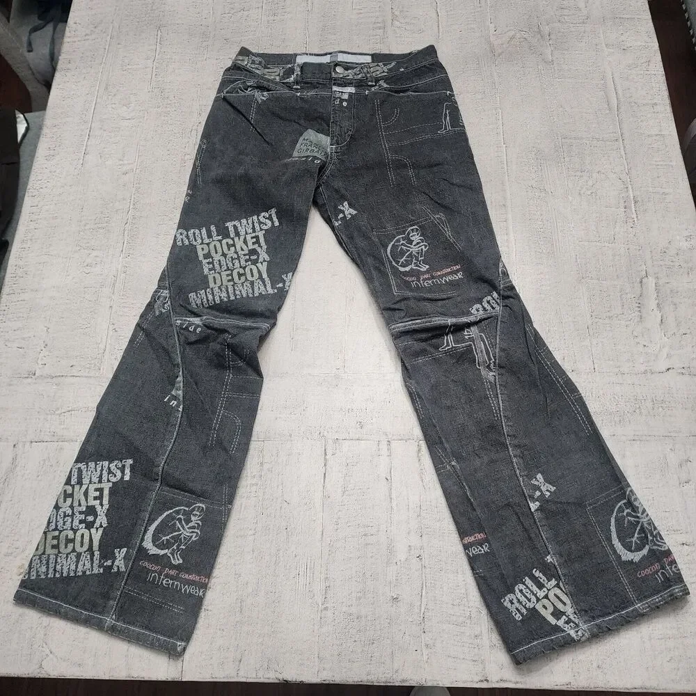 VINTAGE Marithe Francois Girbaud Jeans Men 29 Black All Over‎ Print 29x30 Flared